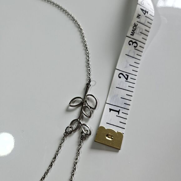 Simple Leaf Hollow Double Layered Silvertone Necklace 18 To 20" - Picture 8 of 14
